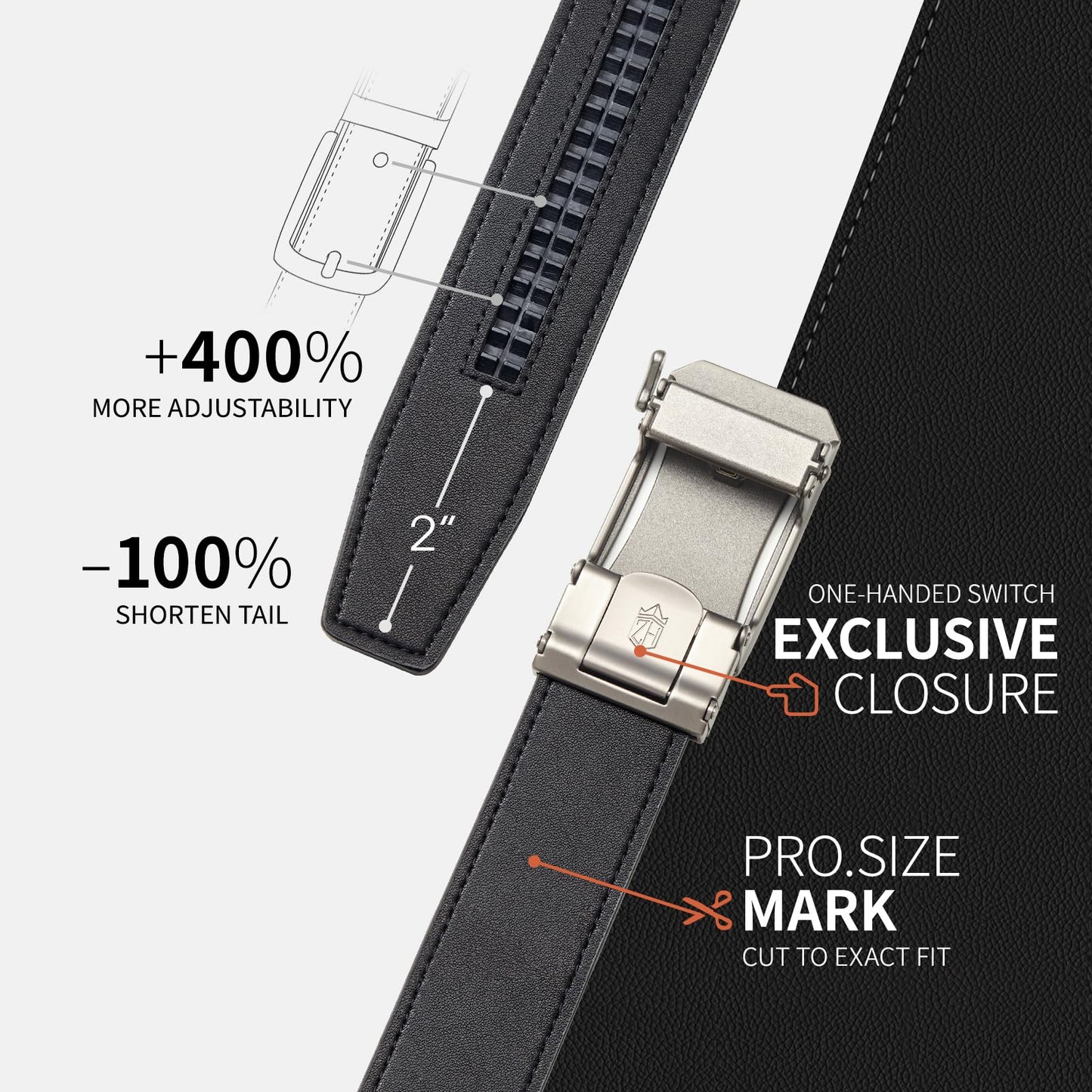 Zitahli Mens Belt Leather - Ratchet Belt for Men Dress Pant Shirt Oxfords,Micro Adjustable Black Brown Belt,Trim To Fit 30"-36"