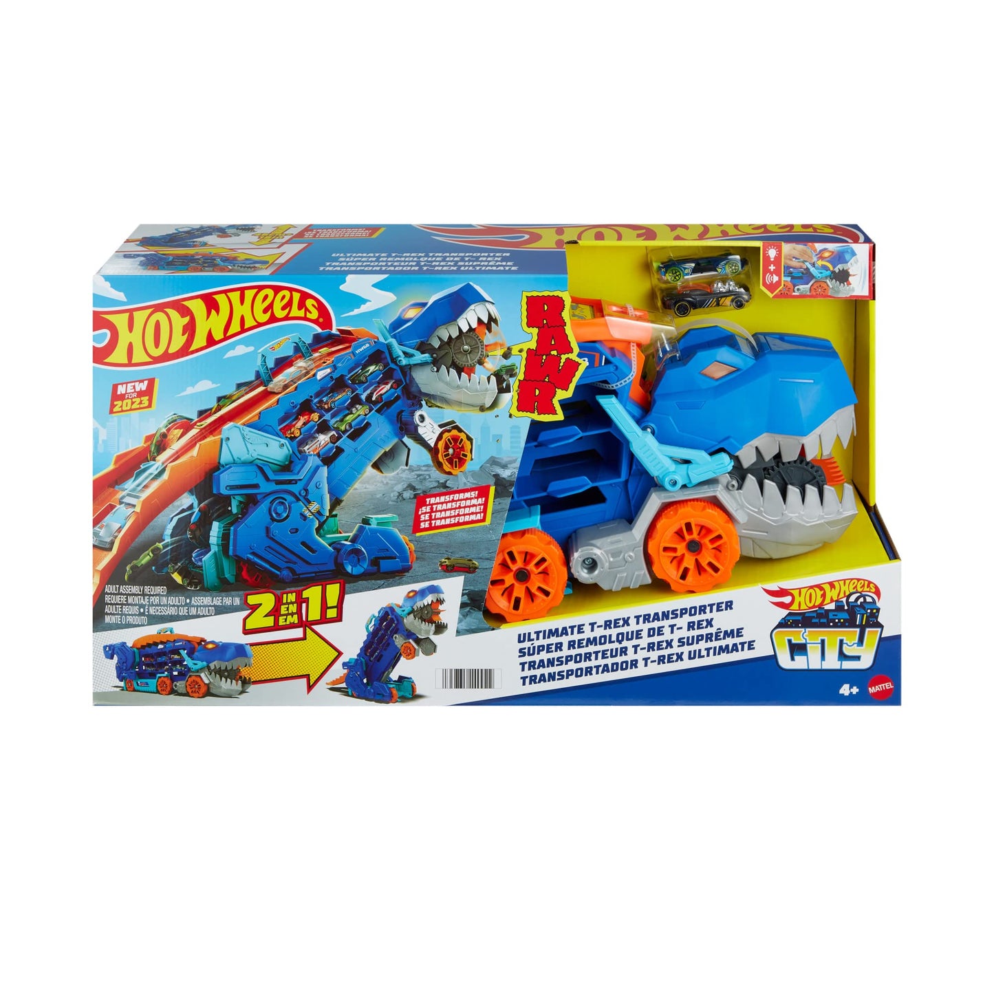 Hot Wheels T-Rex Transporter Toy Car Track Set