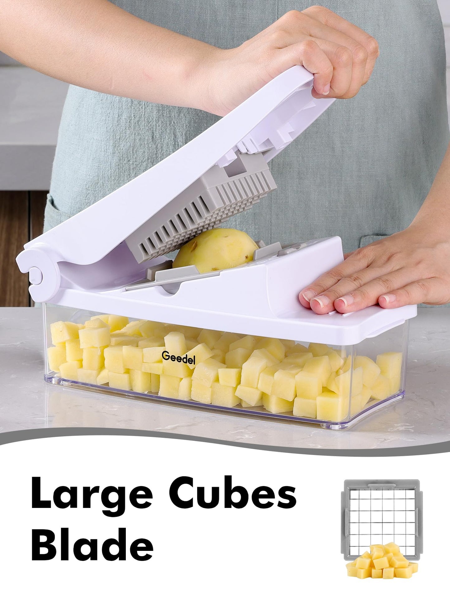 Geedel Vegetable Chopper, Onion Chopper Pro Food Chopper, Kitchen Vegetable Slicer Dicer Cutter, Veggie Chopper with container for Salad Onion Potato Carrot (2 in 1, White)