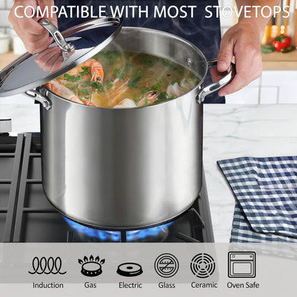 Cooks Standard 18/10 Stainless Steel Stockpot 12-Quart, Classic Deep Cooking Pot Canning Cookware with Stainless Steel Lid, Silver