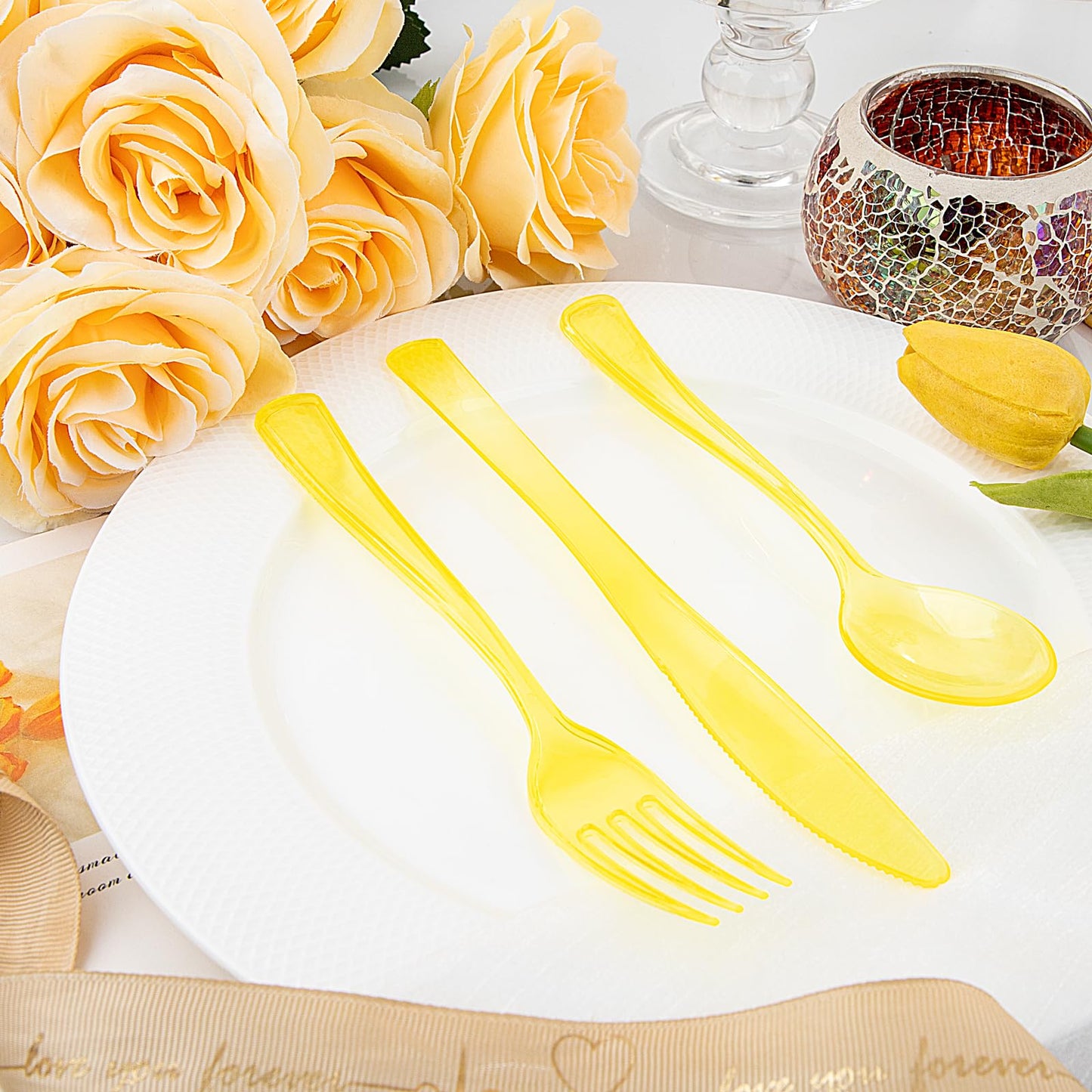 WDF 180-Piece Yellow Disposable Cutlery Set