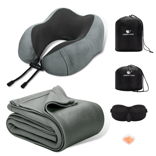 Travel Pillow and Blanket Set with Sleep Mask