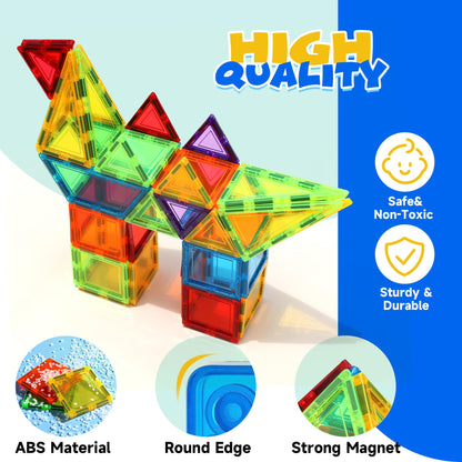 W WISE BLOCK Magnetic Tiles for Kids Ages 3-5 4-8, 131PCS Magnetic Blocks with 2 Cars, Learning Magnetic Building Blocks Sets, Educational Magnets Tiles Toys for Boys Kids Ages 3 4 5 6 7 8 9