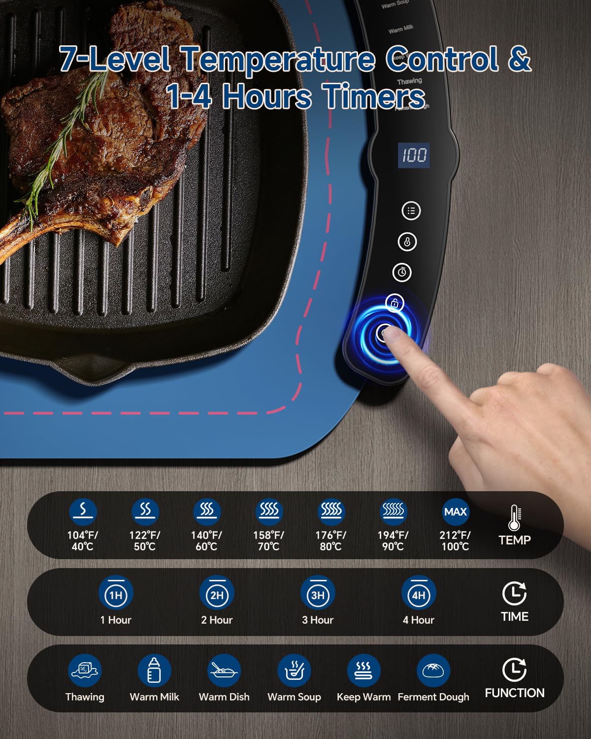 Taseven Electric Food Warming Mat with 7 Temperatures