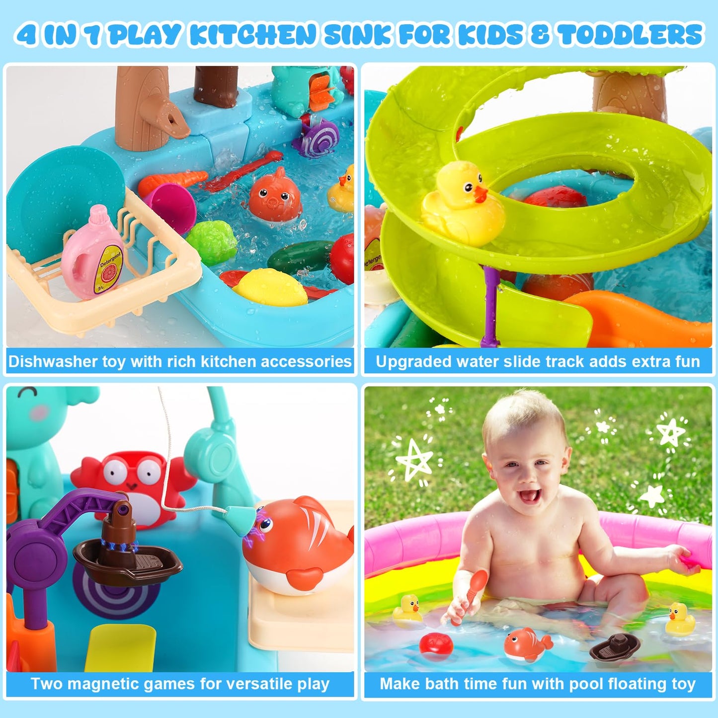4-in-1 Kitchen Sink Toy with Water Slide