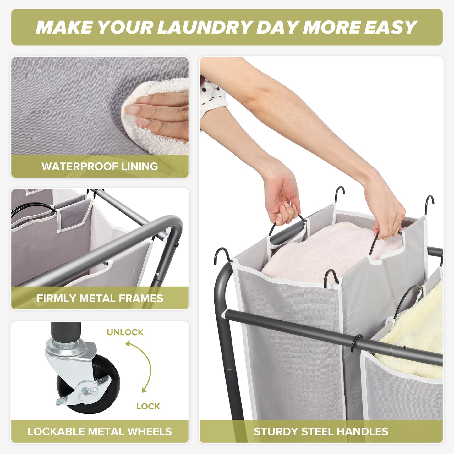 STORAGEIDEAS Heavy-Duty Laundry Sorter with Wheels