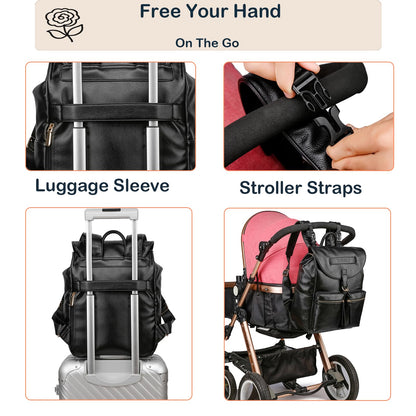 Leather Diaper Bag Backpack with Changing Pad
