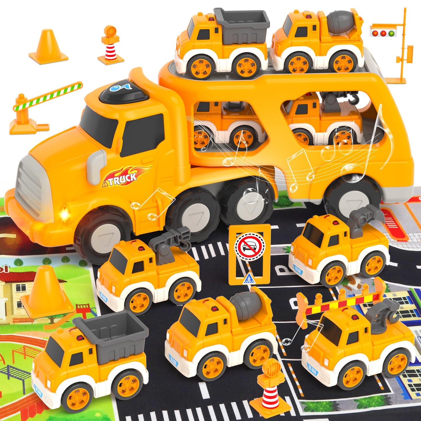 Newcrave Toddler Toys for 2 3 4 5 Year Old Boys, 8 in 1 Construction Trucks Vehicle Playset with Play Mat, Construction Truck Toddler Toys Car for 1 2 3 4 5 Year Old Boys Birthday Gifts