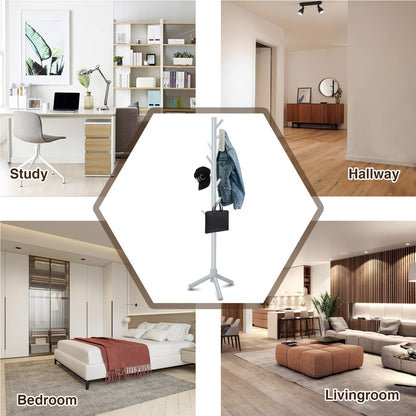 Wooden Coat Rack Stand with 8 Hooks