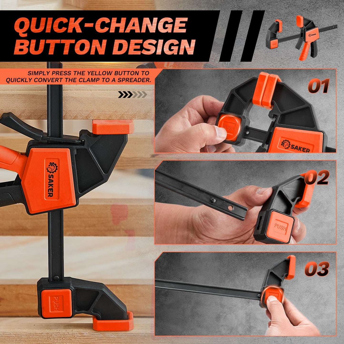 Saker 6" Quick Grip Woodworking Bar Clamps
