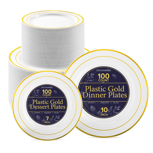 Disposable White and Gold Plates Set for Parties