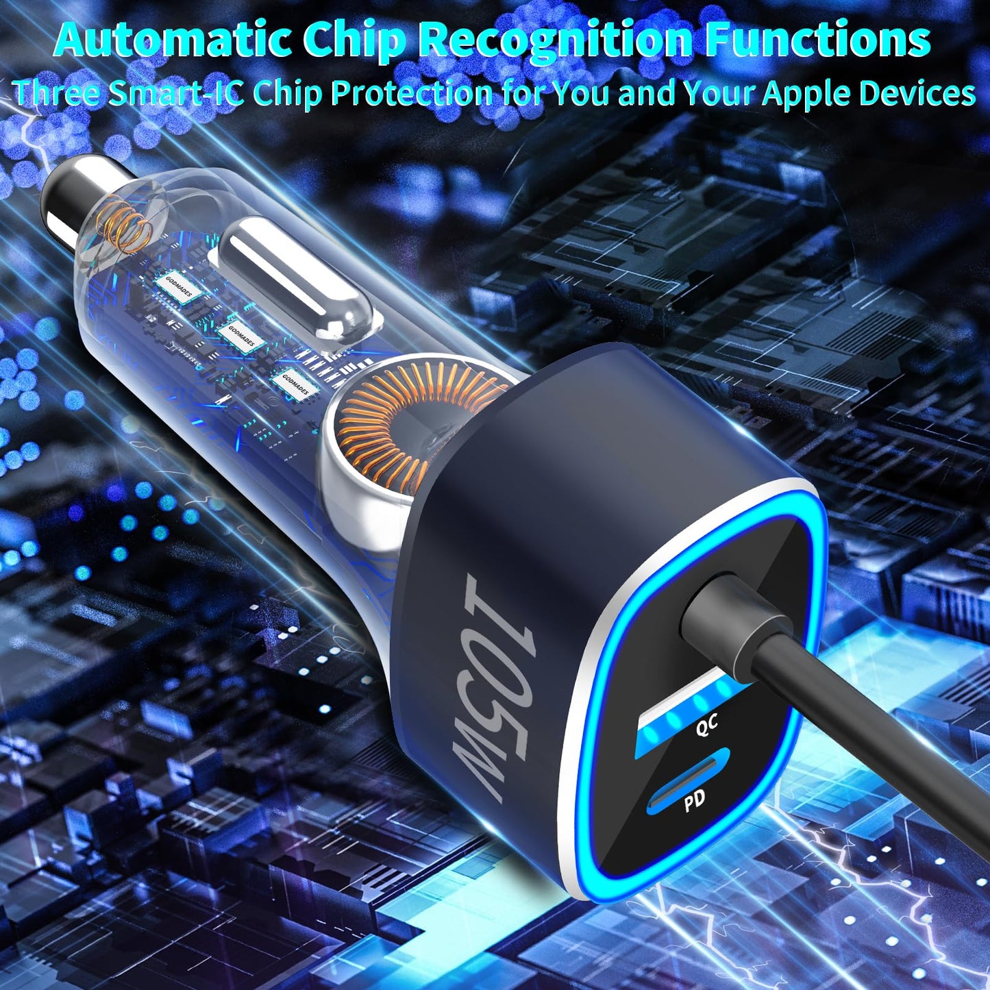 105W USB-C Fast Car Charger with 6FT Cable