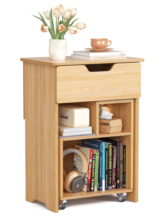 Narrow Night Stand with Drawers and Wheels
