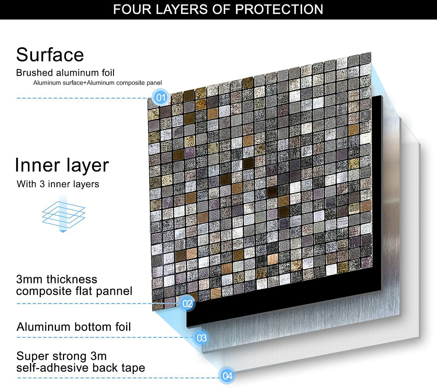 XUANINY Peel and Stick Backsplash Tiles for Kitchen,Bathroom,Fireplace,Self Adhesive Metal Aluminum Mosaic (12"x12") (10, Coffee + Gray Printing)