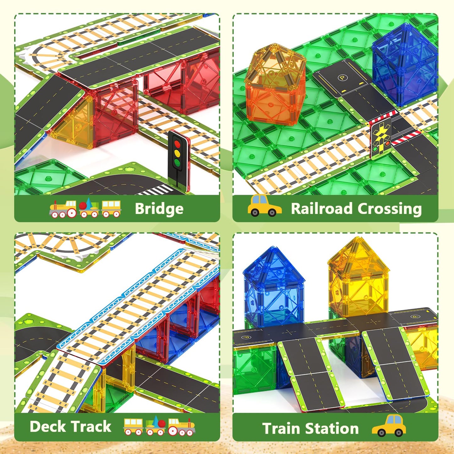 90PCS Magnetic Tile Road Toppers Playset for Kids