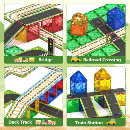 90PCS Magnetic Tile Road Toppers Playset for Kids