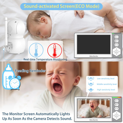 Baby Monitor with Camera and Audio, 4.3'' Video Baby Monitor with 1000ft Long Range and 30-Hour Battery, Baby Monitor No WiFi, Remote Pan-Tilt-Zoom, Night Vision, ECO Mode, 2-Way Talk