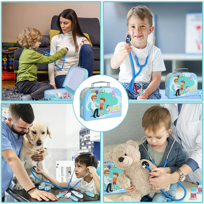 Magic4U Kids Doctor Costume Kit with Real Working Stethoscope and Carry Case, 34 Pieces Pretend-n-Play Realistic Medical Dr Toys for Toddler Boys Girls