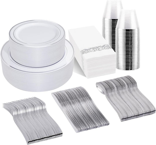 350 Piece Plastic Dinnerware Set Disposable Plates Utensils