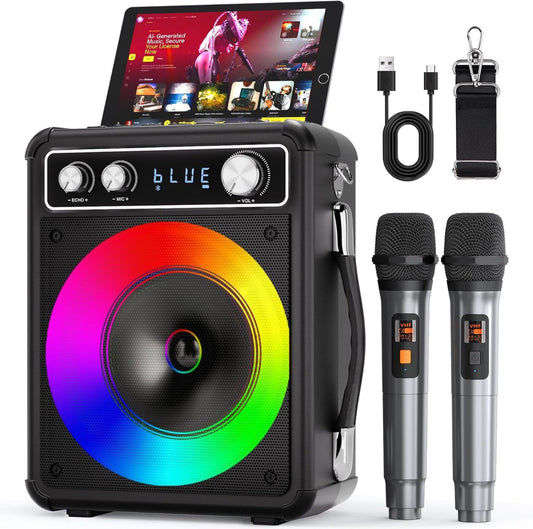 Bluetooth Karaoke Speaker with 2 Wireless Microphones