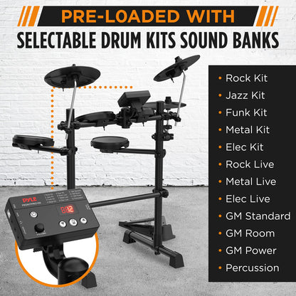 7-Piece Pyle Electronic Drum Set with MIDI Support
