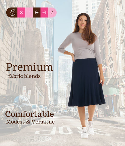 ESTEEZ Skirts for Women Midi Length -Womens - Navy A-line Skirt - Florence (EX802159 Navy Medium)