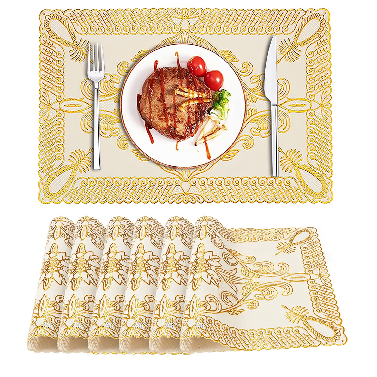 Place Mats, Kitchen Table Mat, Placemats Set of 6 Heat-Resistant Stain Resistant Anti-Skid Placemats