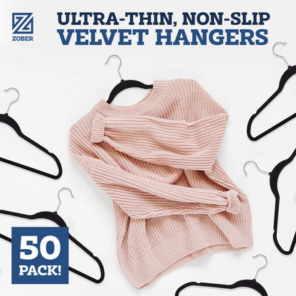 ZOBER Velvet Hangers - Non-Slip 50 Pack