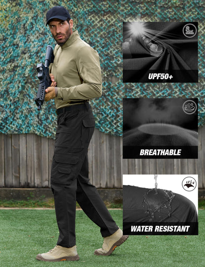 MOURCE Plus Size Cargo Pants for Men - Relaxed Fit Waterproof Mens Work Tactical Pants with Pockets, Black 32L