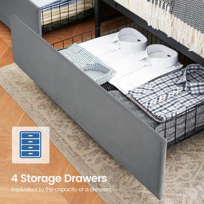 Full Size Velvet Bed Frame with Storage Drawers