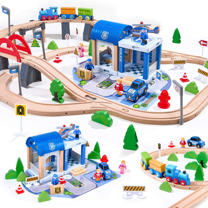 102-Piece Wooden Train Set for Kids Ages 3-8