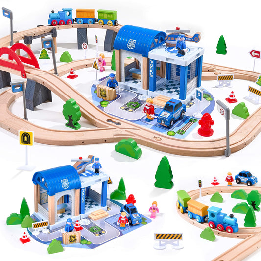 102-Piece Wooden Train Set for Kids Ages 3-8
