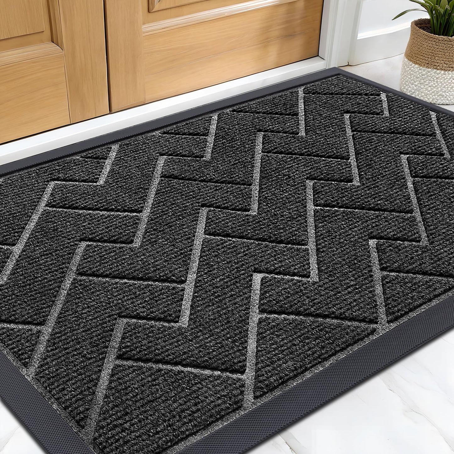 OLANLY Waterproof All-Season Welcome Doormat, Black