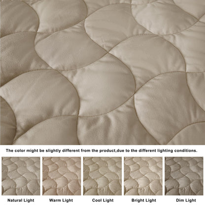 Luxury Beige Velvet Twin Quilt Set with Pillow