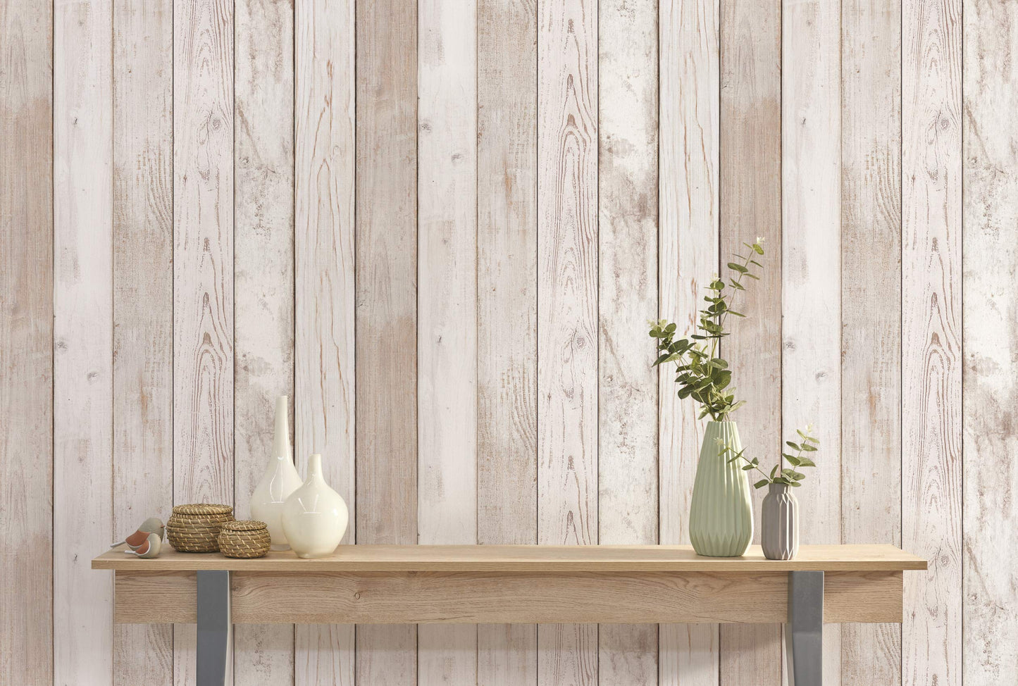 Wood Panel Peel and Stick Wallpaper (19.6" x 118", Light Texture, Washed White Panel) Waterproof and Easy to Clean Self-Adhesive Film for Any Surfaces and Furnitures