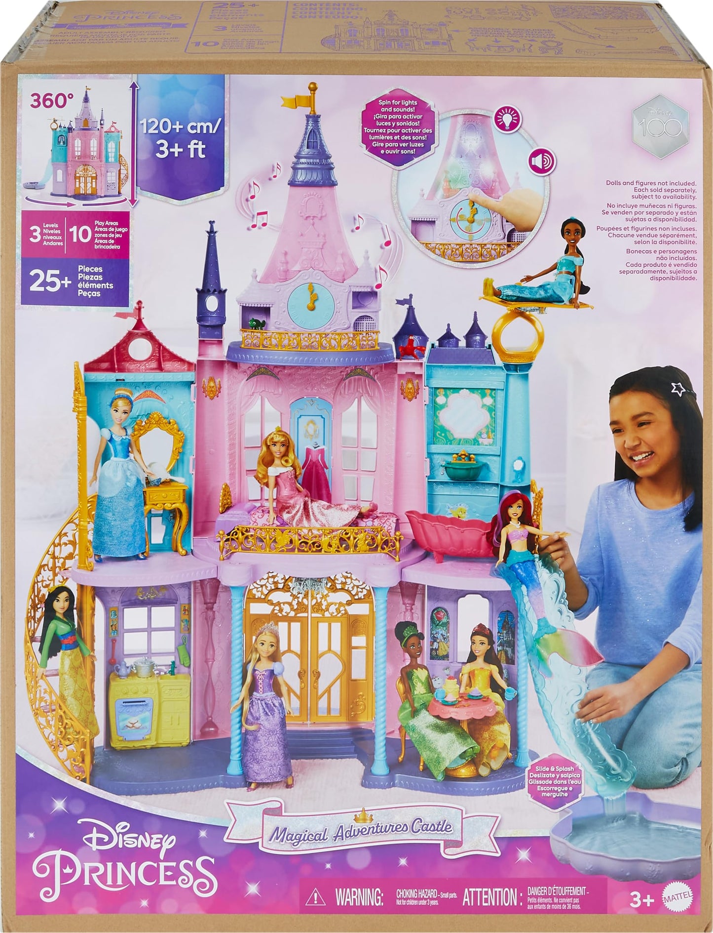 Mattel Disney Princess Doll House Ultimate Castle (4 ft Tall), Lights & Sounds, 3 Levels, 25+ Furniture & Accessories