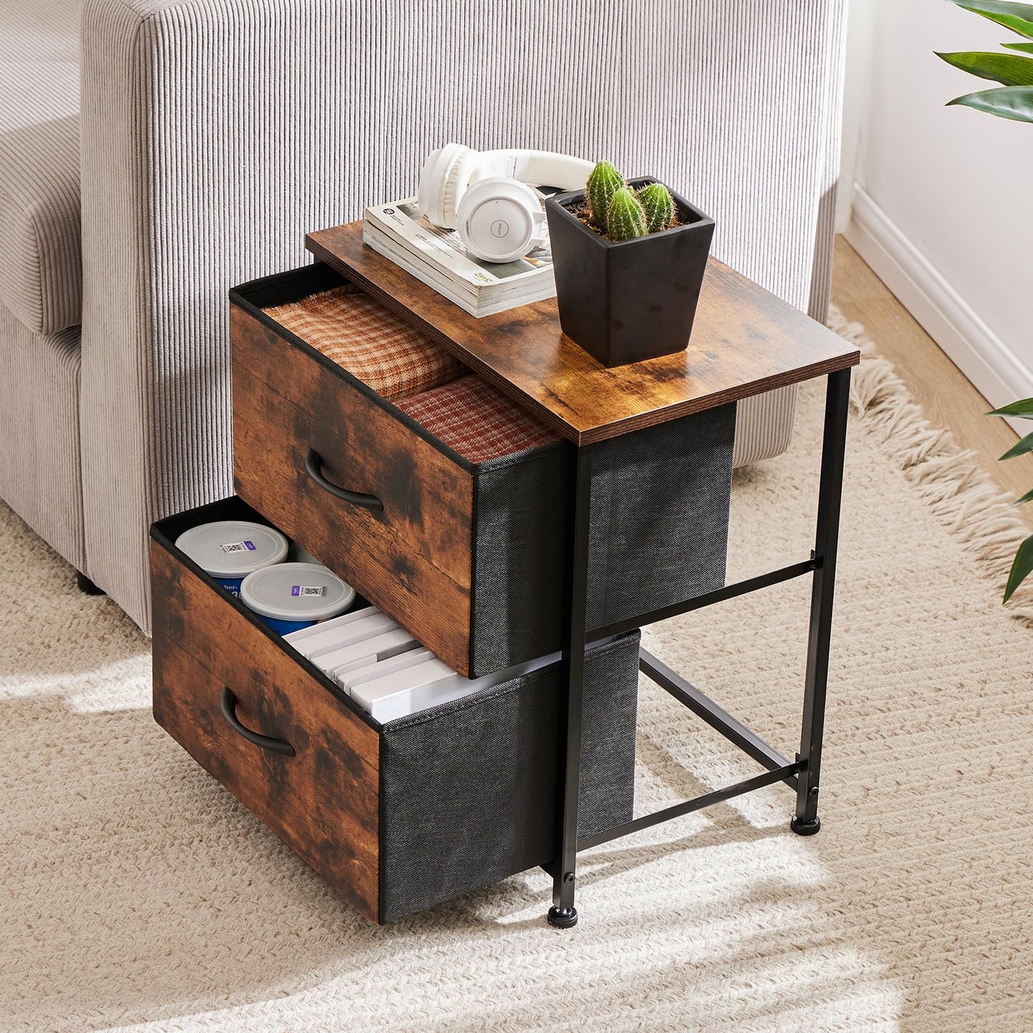 Sweetcrispy Nightstand Set of 2 with 2 Storage Drawers