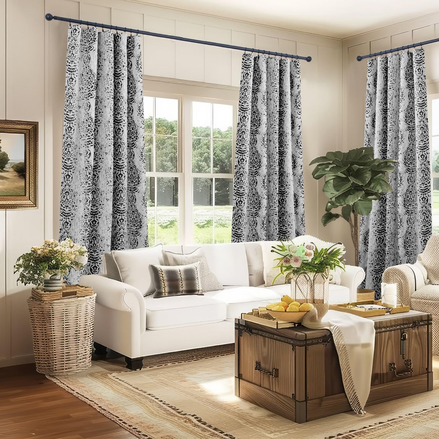 Elegant Black Curtains with Boho Medallion Pattern