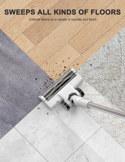 Nismile Cordless Vacuum Cleaner, 18Kpa Stick Vacuum for Home with LED Screen,6000mAh Handheld Vacuum, Brushless Motor,Rechargeable, Anti-Tangle Handheld Vac for Cleaning Pet Hair, Carpet, Floor（White）