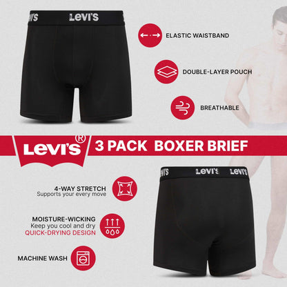 Levi's Mens Underwear Microfiber Boxer Brief for Men Ultra Soft 3 Pack Black
