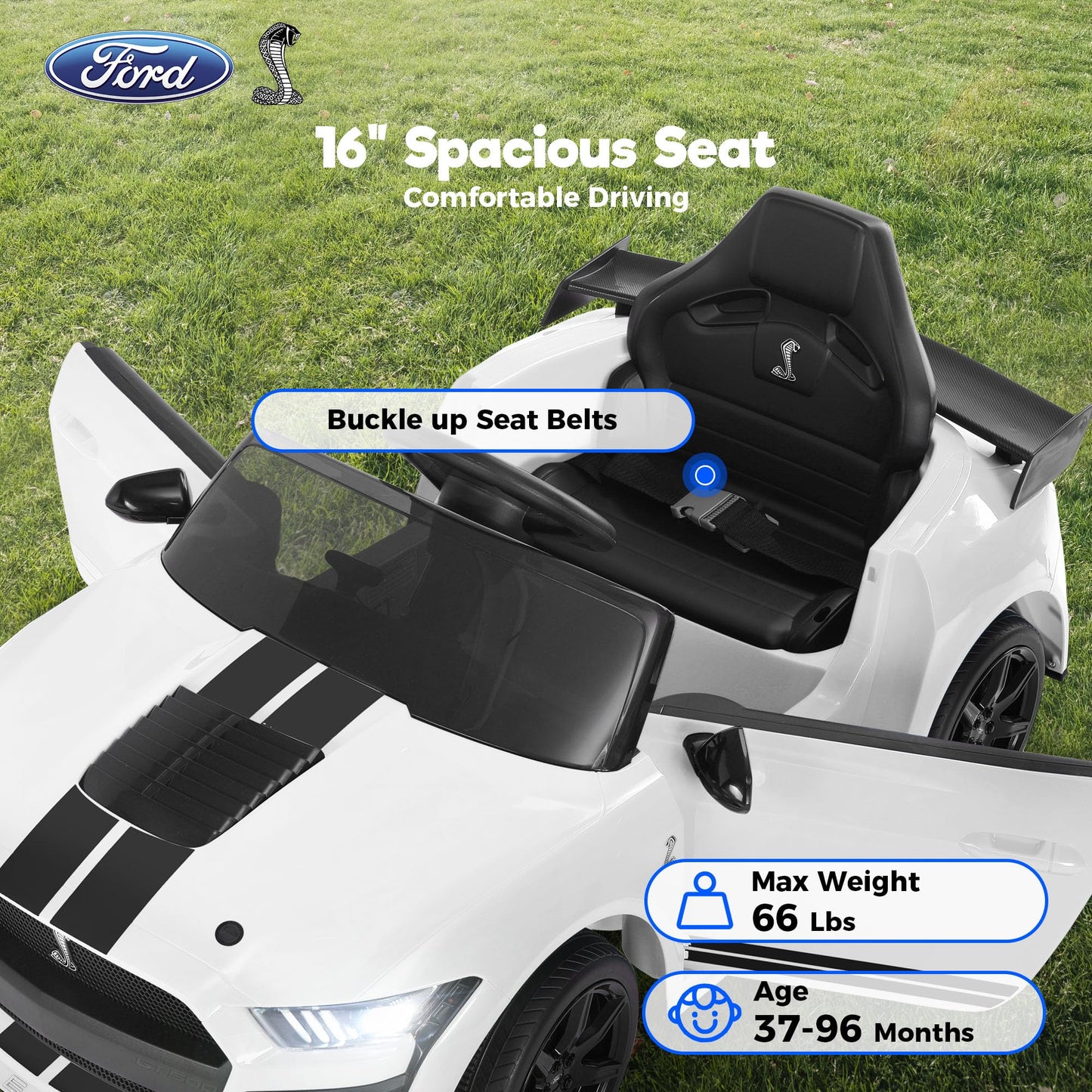 FUNTOK 12V Ford Mustang Ride On Car for Kids