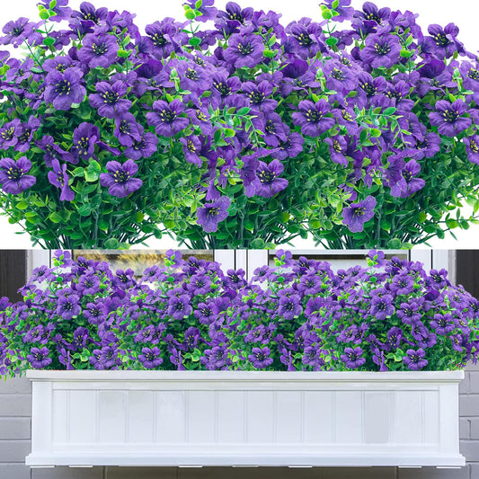 DRT DERUITAI Artificial Flowers for Outdoors 20 Bundles Faux Outside Flowers No Fade UV Resistant Fake Plastic Shrubs Home Outdoor Decor (Purple)