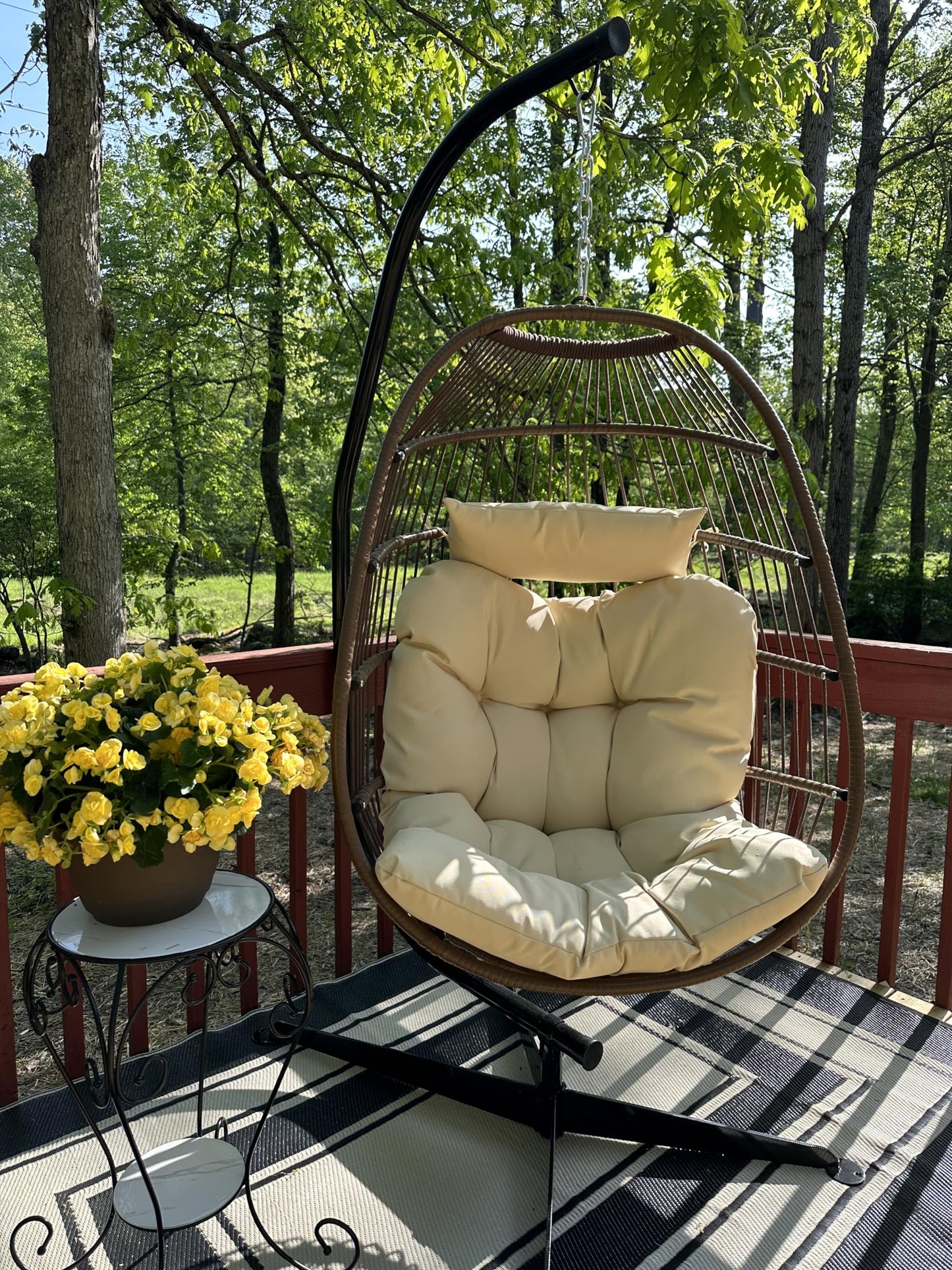 YITAHOME Hanging Egg Chair Swing Chair Outdoor Patio Wicker Chair Swing Hammock Egg Chairs with Cushion 330lbs for Patio, Bedroom, Garden and Balcony, Beige(Stand not Included)