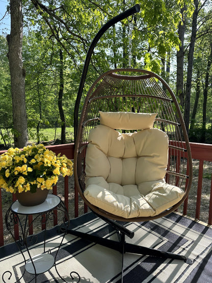 YITAHOME Hanging Egg Chair Swing Chair Outdoor Patio Wicker Chair Swing Hammock Egg Chairs with Cushion 330lbs for Patio, Bedroom, Garden and Balcony, Beige(Stand not Included)