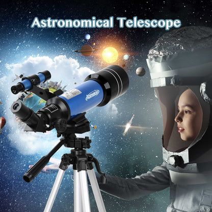 AOMEKIE Telescopes for Adults Astronomy with Backpack Telescope for Beginners with Metal Kellner Eyepieces 70mm Travel Telescope Adjustable Tripod 3X Barlow Lens Phone Adapter