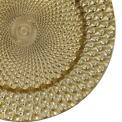 WELMATCH Gold Plastic Peacock Charger Plates - 12 pcs 13 Inch Round Wedding Party Decroation Charger Plates (Peacock Gold, 12)