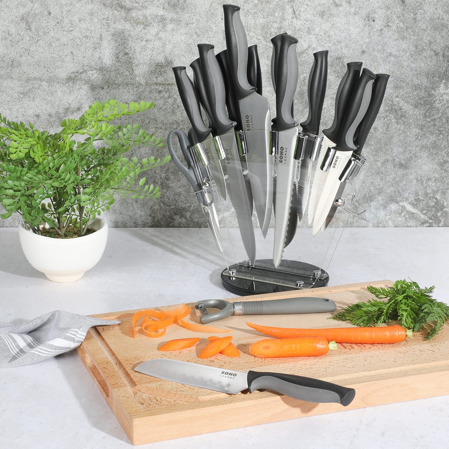 16-Piece Stainless Steel Knife Set with Stand