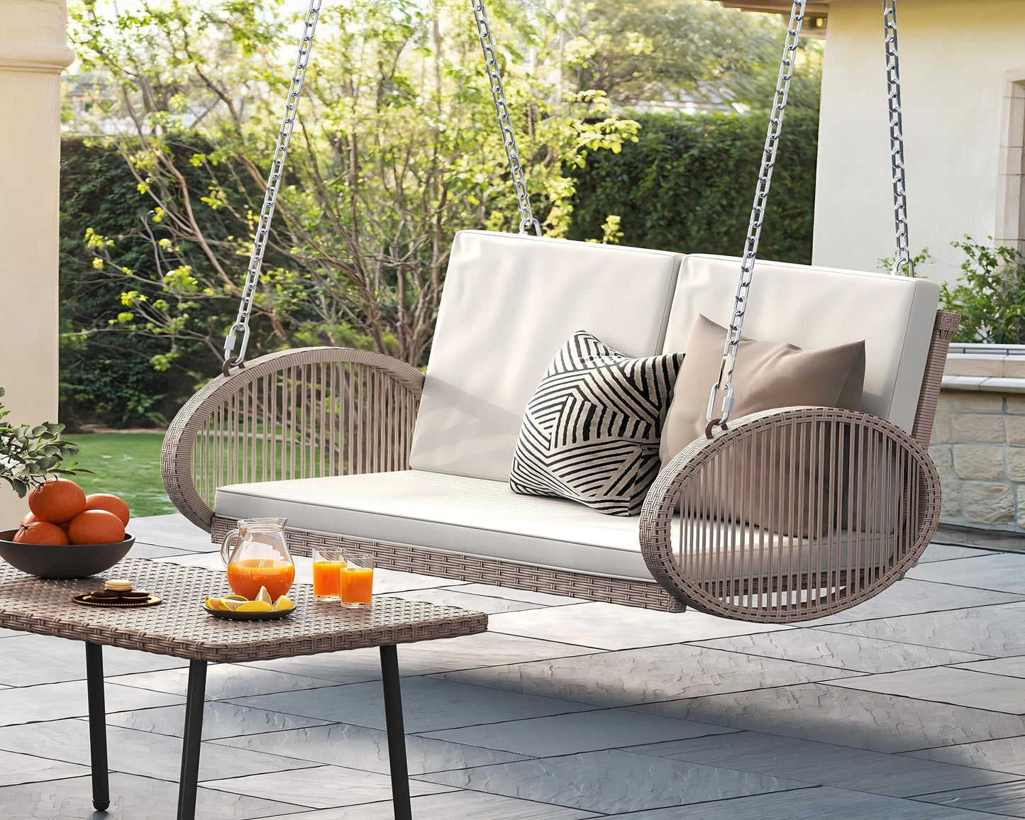 YITAHOME 2-Seater Wicker Porch Swing with Cushions