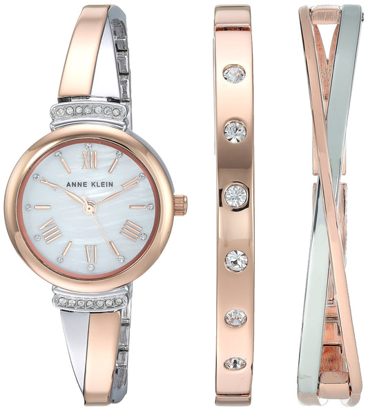 Anne Klein Crystal Accented Bangle Watch Set