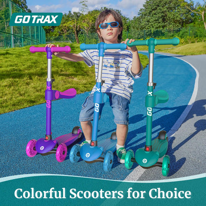 Gotrax KS3 Kids Kick Scooter, LED Lighted Wheels, Adjustable Height Handlebars and Removable Seat, Lean-to-Steer & Widen Anti-Slip Deck, 3 Wheel Scooter for kids Ages 2-8 and up to 100 Lbs (Purple)